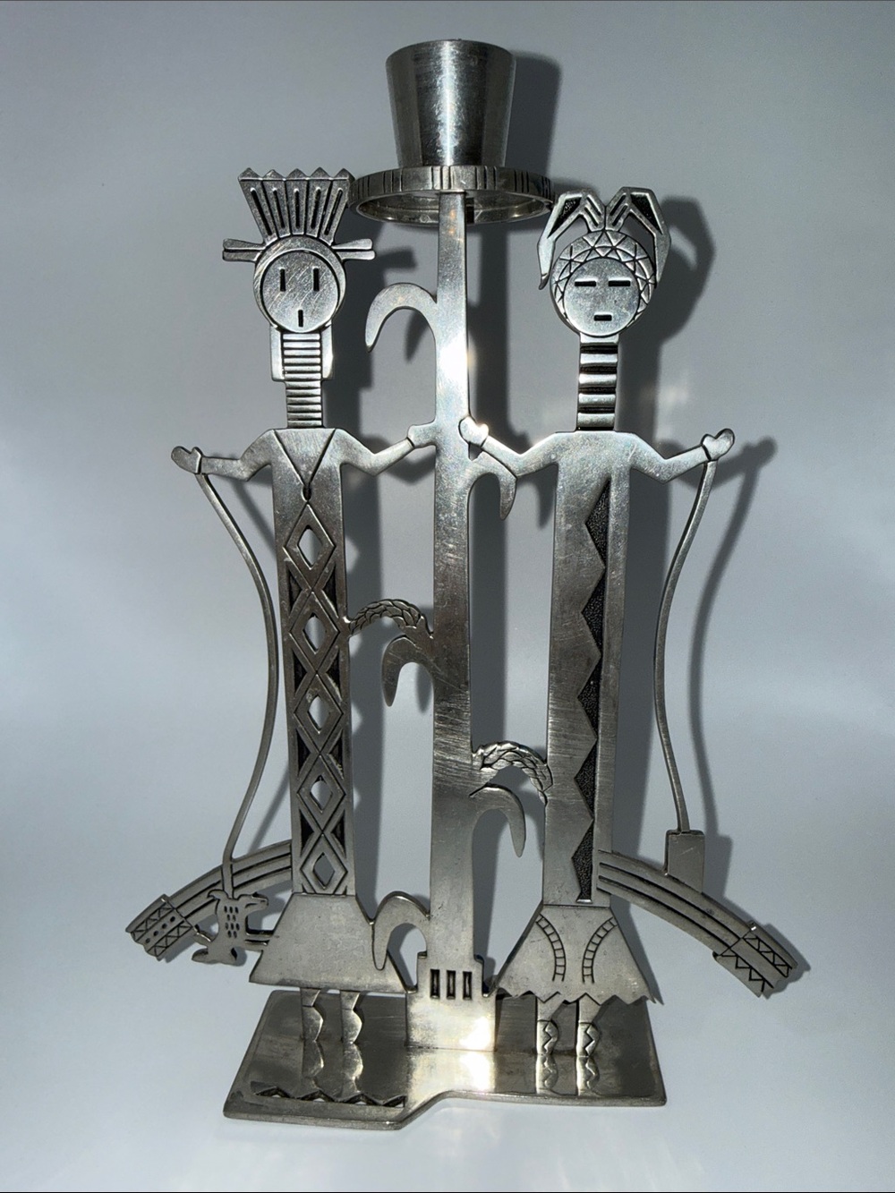 Vintage Universal Pewter Southwestern Native American Style Candle Stick Holder